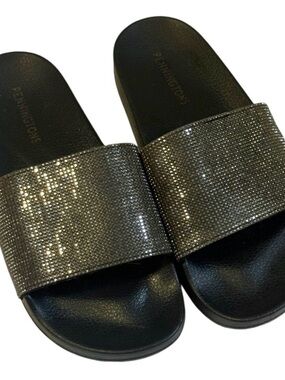 Penningtons Black Slides with Sparkling Gunmetal Strap